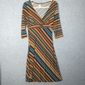 Body Central Dress Womens L Multicolor Babydoll Stripped 70s Groovy Disco Retro